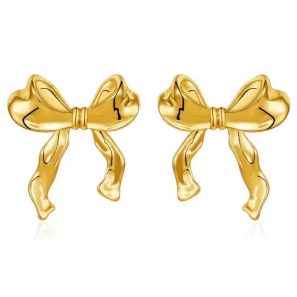 NWT Bow Stud Earrings 14K Gold Plates Romantic Coquette Feminine
